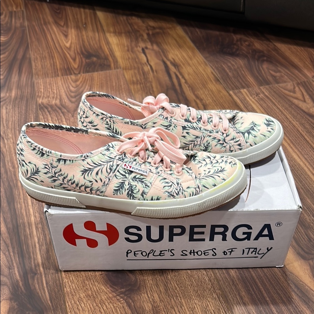 Superga Pink and Green Floral Sneakers